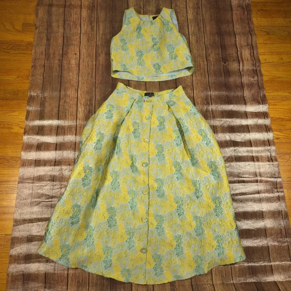 Abbey Glass Skirt Set Ava Top Eden Skirt Womens XS/S Green Jacquard Regencycore